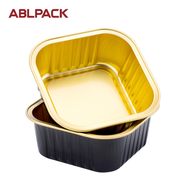 Buy cheap Aluminium Foil Food Containers Rectangle Aluminum Tray Black and Gold Foil Container product