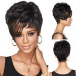 Buy cheap Makeup Suppliers wholesale High quality chemical fiber hair 1B short hair high temperature silk black wigs from wholesalers