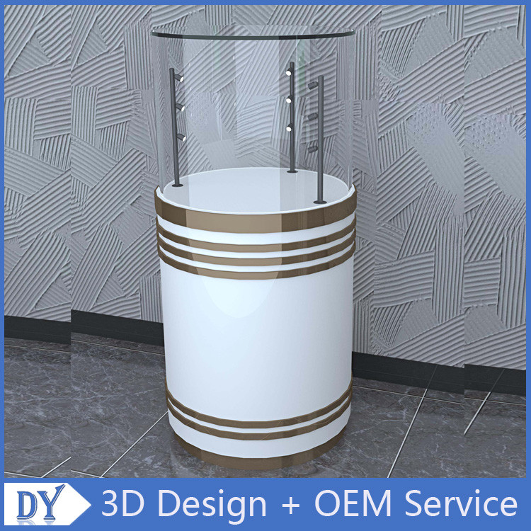 Buy cheap Factory customized good quality fashion round shape wooden white lacquer glass cabinets with led lights from wholesalers