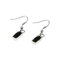 Buy cheap Flat Oblong Stainless Steel Drop Earrings With Jet Crystal Silver Plated product