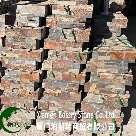 Quality Natural multicolor slate exterior wall stacked stone tiles wall cladding in rust color ledge stone veneer for sale