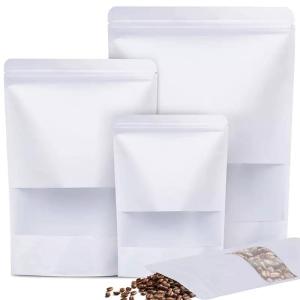 China White Kraft Stand Up Pouch With Tear Notch And Matte Window on sale