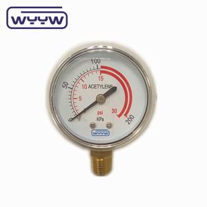 50mm bottom 2" acetylene pressure gauge
