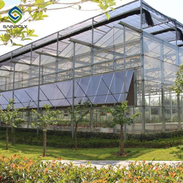 Quality 120km/H Agricultural 9.6m Multi Span Glass Greenhouses for sale