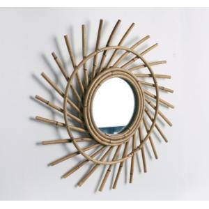 China Handmade Craft Design Home Modern Lovely Woven Framed Wall Wood Wicker Willow Rattan Mirror Home Decorations on sale