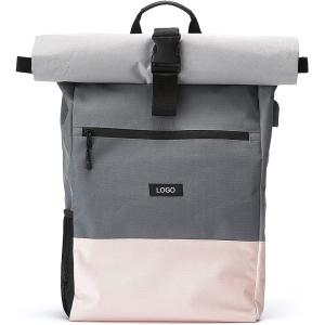 Recycled Waterproof Roll Top Backpack 17.7 Inch Casual Roll Top Travel Backpack