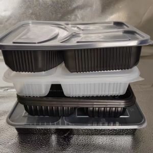 Buy cheap Customized disposable 3 compartment PP microwave black lunch box with lid from wholesalers
