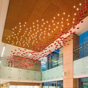 Buy cheap LED Crystal Lamp Modern Large Lamp Red Glass Ball Fish Line Custom Hotel Engineering Pendant Light Irregular Lighting from wholesalers