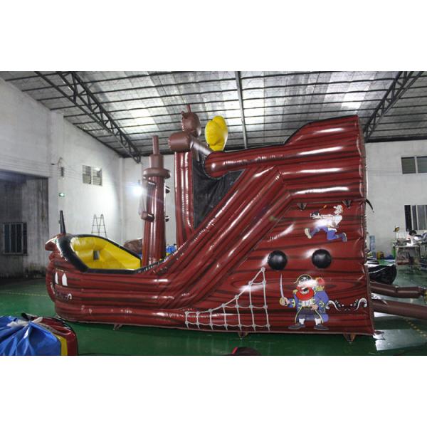 Anti - UV Kids Backyard Inflatable Pirate Ship With Bouncy Slide Castle
