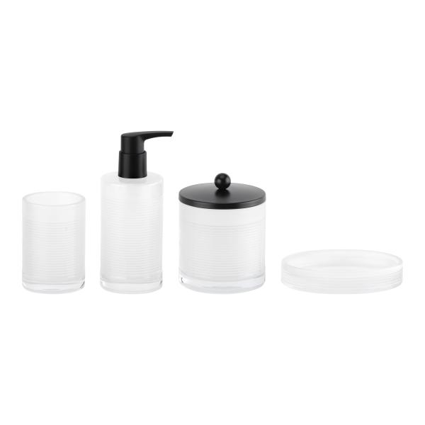 Buy cheap Milky White Glass Bath Accessories Set Round With Circle Line Lotion Dispenser Modern Set from wholesalers