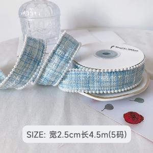 25mm Polyester Ribbon Lattice Plaid Ribbon Pearl Edge OEM ODM