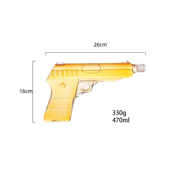 Clear 500ml Hand Gun Shape Glass Whisky Bottle 26cm Length