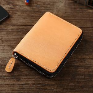Buy cheap Retro Style Short Zipper Wallet Money Cloth Made of Vegetable Tanned Cowhide Leather from wholesalers
