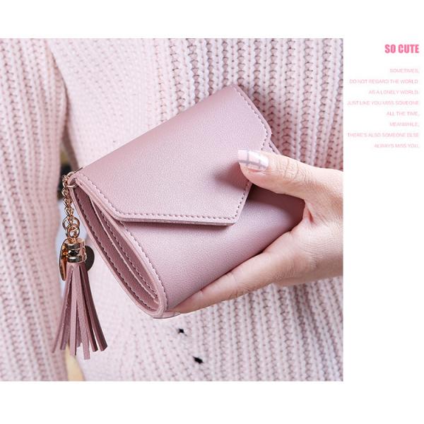 Japanese Korean Cute Little Fresh Tassels Mini Student Lady Short Wallet With Open Closure