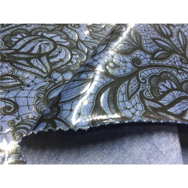 Quality Blue Tpu Leather Bonded With Printed Black Flowers Customized Width for sale