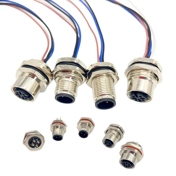 Quality M12 Plugs and Sockets Panel Mounted Wire Terminals Connector 20cm 4P 5P 8P for sale