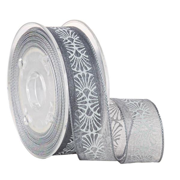 Quality Grey 19MM Printed Sheer Ribbon Bulk For Gifts Packaging for sale