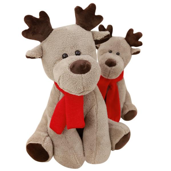 Quality PP Cotton Filled 25cm Red Scarf Christmas Reindeer Plush Toy for sale