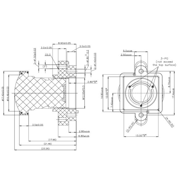 1/3.2" 2.1 mm wide angle S mount lens , HFOV 129 degree, F2.8 good for Aptina