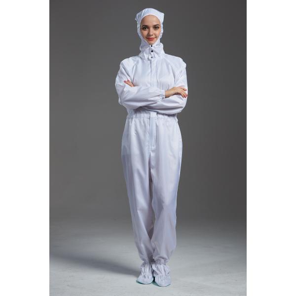 Buy cheap ESD anti static class 100 cleanroom white color coverall with hood and shoes cover for parmaceutical industry from wholesalers