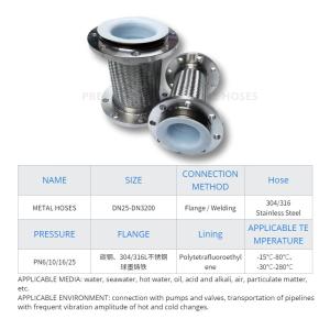 DN32 DN3000mm 16" Ptfe Lined Stainless Steel Braided Hose Garden Compensator