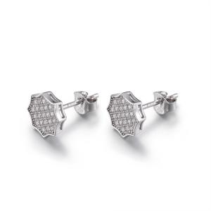 China Geometric Figure 925 Silver CZ Earrings Unisex Octagon Stud Earrings on sale