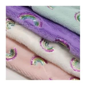 Buy cheap Recycled 100 Polyester Rabbit Fur Rainbow Style Sequins Embroidery on Plush product