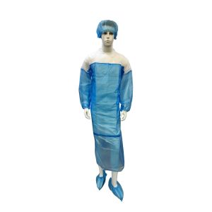 China Oil-Resistance Disposable PP+PE Gown With Elastic Cuffs For food industry on sale