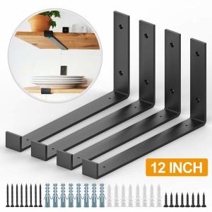 Buy cheap OEM/ODM 10 12 inch Wood Board Rustic Iron Heavy Duty Black Wall Floating Shelves Bracket With Lip Metal Shelf Bracket from wholesalers