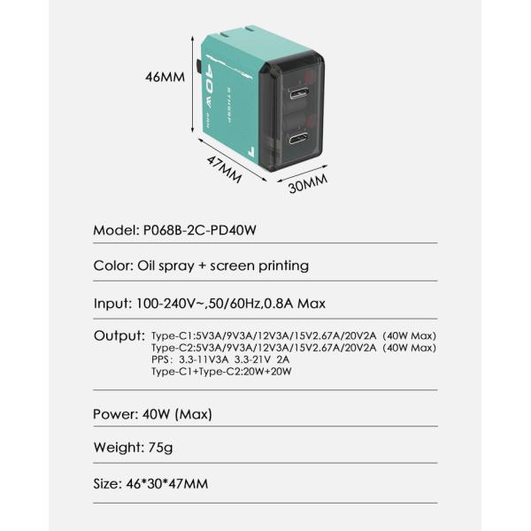 Original 40w Uk Eu Us Plug Super Fast Charging Charger With 2 Type C for Gan PD Quick Wall Mobile Phone Charger
