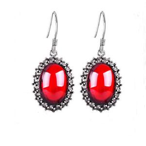 Buy cheap Vintage Sterling Silver Oval Red Cubic Zirconia Dangle Earrings (E12034) from wholesalers