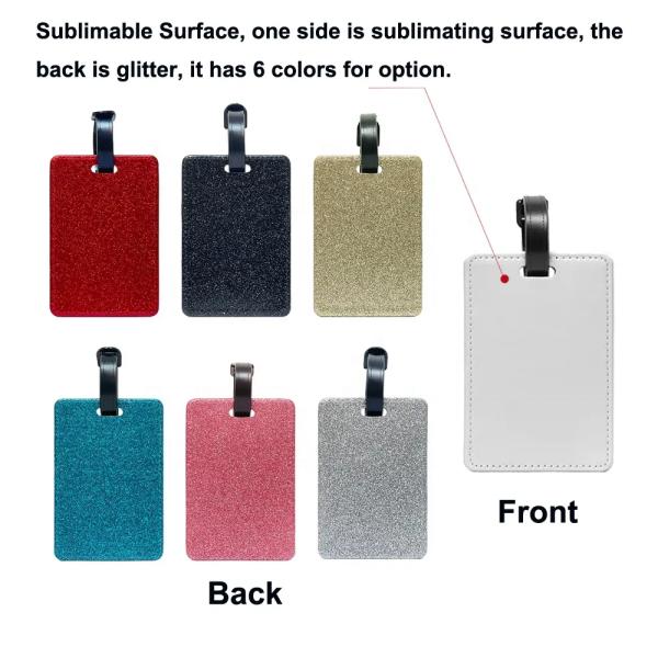 Sublimation Luggage Tag Blanks DIY Print PU Leather Glitter Back Blank Sublimation Luggage Tags
