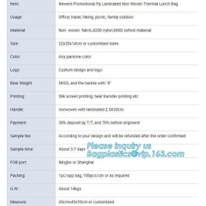 Newest promotional pp laminated non woven thermal lunch bags, Cheap Price Tote