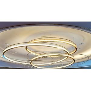 Buy cheap LED Light Source Art Glass Iron Aluminum Modern Hotel Lobby Banquet Custom Large Circular Golden Metal Ring Glass Droplight from wholesalers