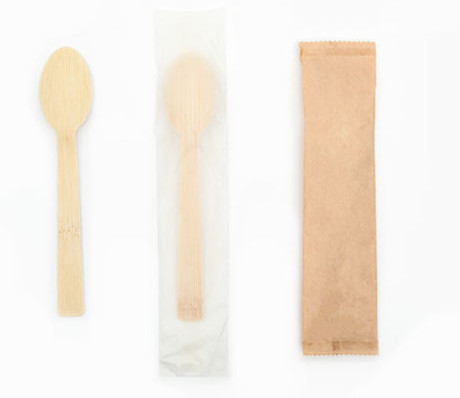 17cm Compostable Bamboo Spoon Biodegradable Disposable Spoon With Kraft Paper