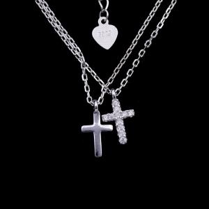 Buy cheap Cross Shape Silver Cubic Zirconia Necklace 925 Double Chain With Plated Rhodium from wholesalers