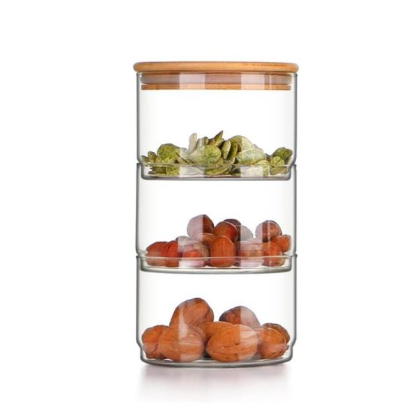 Buy cheap Stackable High Borosilicate Glass Canister with Bamboo Lid for Kitchen Storage 350ml Capacity from wholesalers