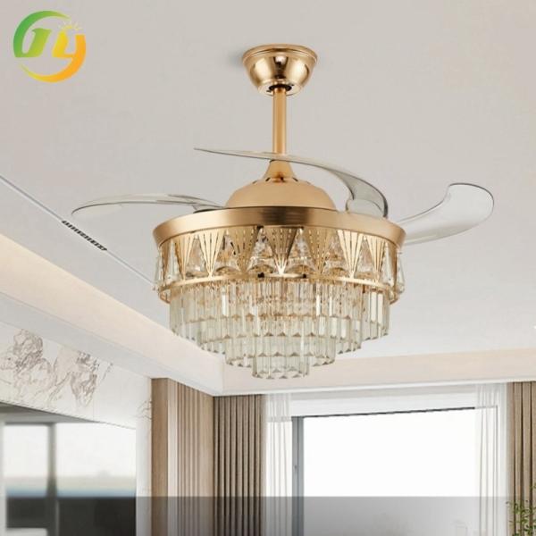 42" Invisible Fan Light Luxury Crystal Ceiling Fan Lamp Home Modern Living Room