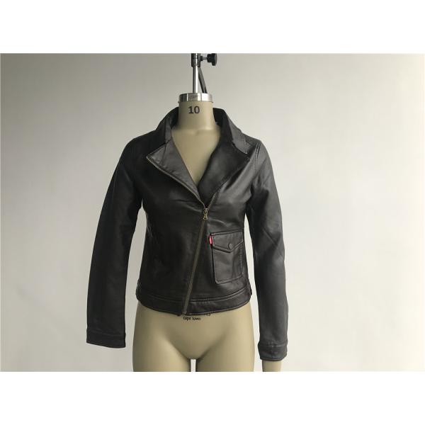 Quality Womens Dark Brown PU Leather Jacket With Plastic Zip Through S M L XL LEDO1727 for sale