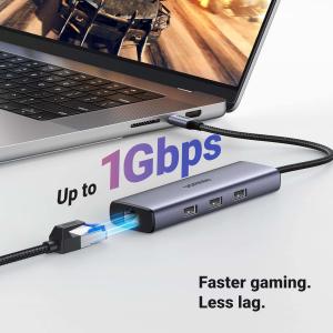 Revodok 6 in 1 USB C Hub Gigabit Ethernet Adapter with 4K-HDMI, 100W PD Charging