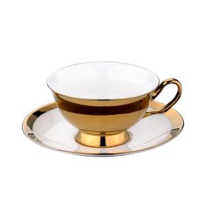 China Porcelain Cup and Saucer Electroplating Gold Plated Ceramic Coffee Cup Set on sale