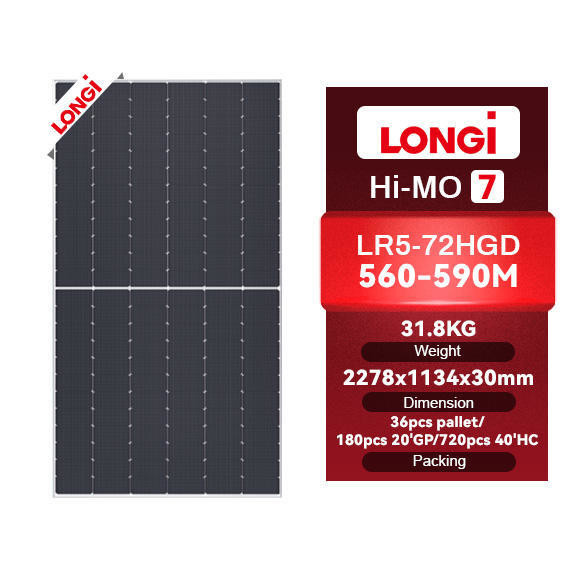 Quality Longi Hi Mo 7 N Type Solar Modules 580W 585 Watt 575 590 W LR5-72HGD HPDC Solar Panels for sale