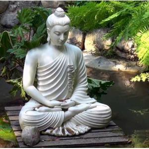 Buy cheap Marble Sitting Buddha Statue White Life Size Stone Hand Carving Garden Decoration from wholesalers
