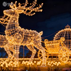 Buy cheap Magical Christmas Reindeer Sleigh Light Set: Metal Hollow Light Sculpture for Festive Scene Decoration from wholesalers