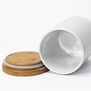 Buy cheap Blanks White Ceramic Candle Jar With Bamboo Lid 300ml Capacity from wholesalers