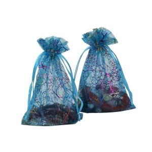 Buy cheap Blue Organza 18x12 Drawstring Gift Bags Biodegradable For Candy from wholesalers
