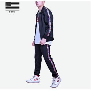 Striped Design Mens Sports Tracksuits For Spring Customized Logo Anti Shrink