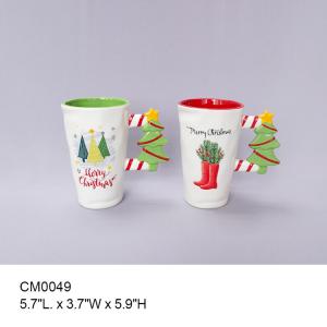 Custom 500ml Ceramic Mugs , Ceramic Christmas Cup With Tree Handle