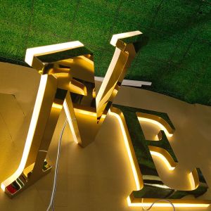 Tea Shop Waterproof 3D Illuminated Led Module Gold Signboard Channel Letter Sign