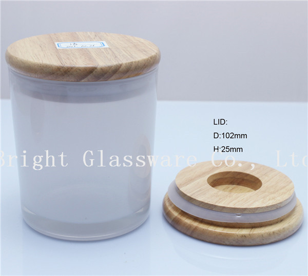 Quality nice white glass candle holder with wooden lid for sale